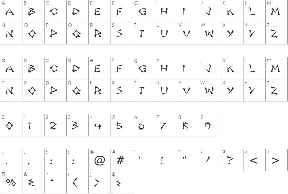 Jade Monkey BTN font character map preview