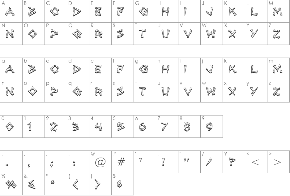 Jade Monkey BTN Split Shadow font character map preview