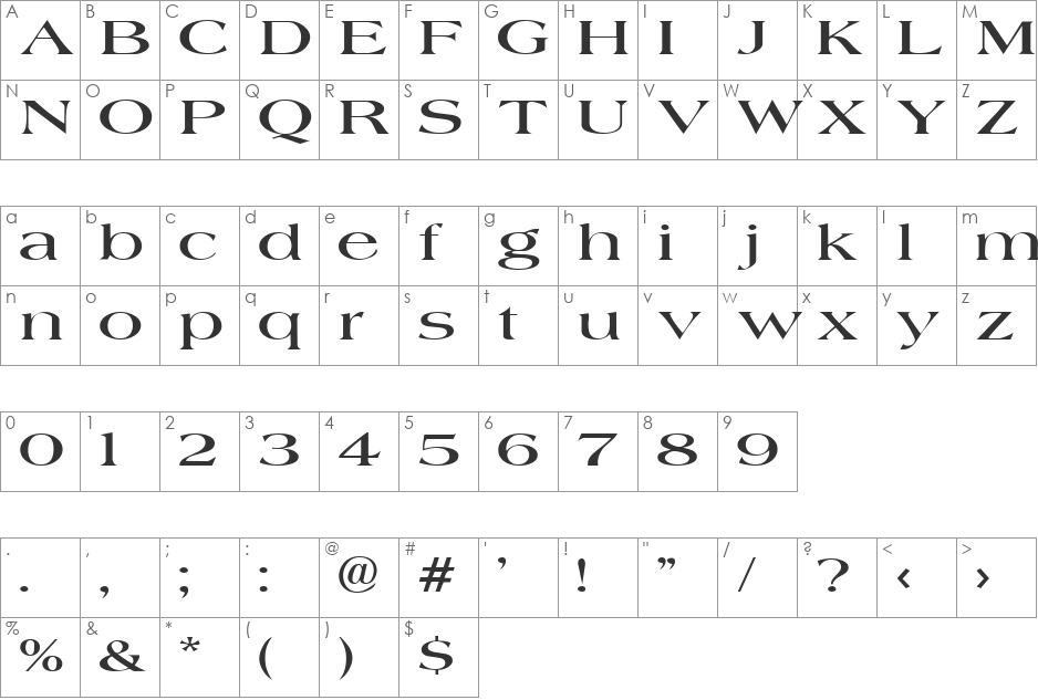 JadeExtended font character map preview