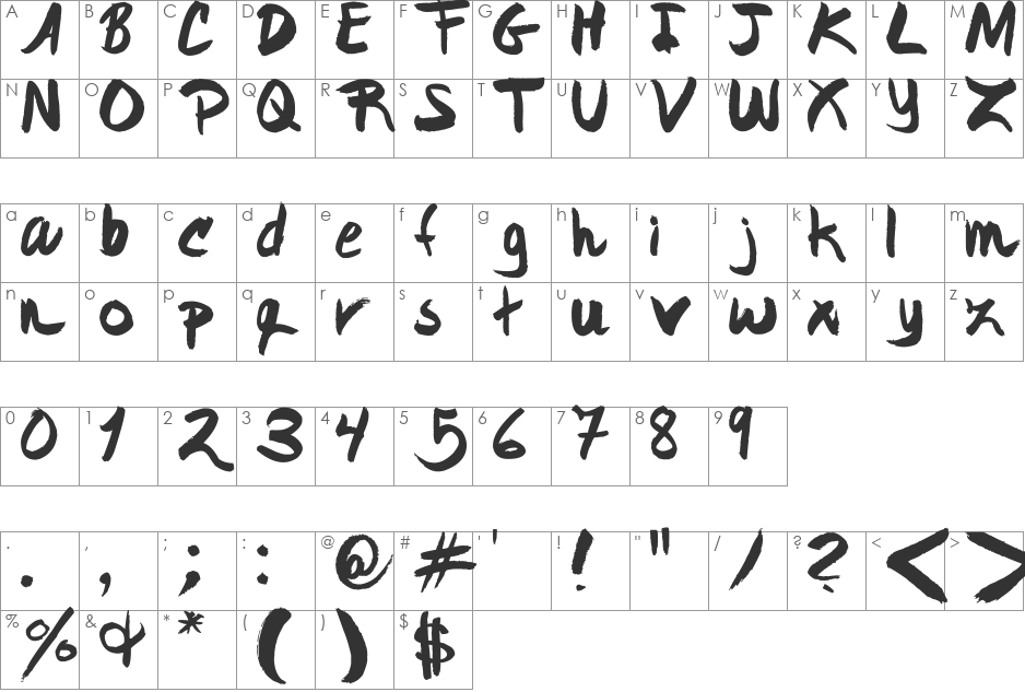 JadeMarkerRough font character map preview