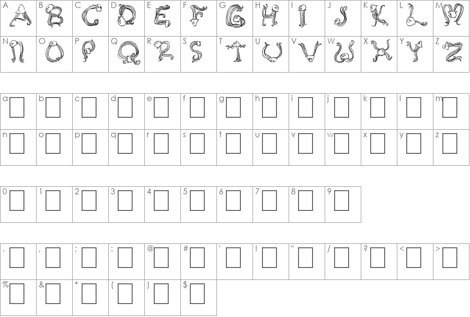 JadeSquiddles font character map preview