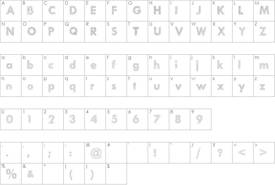 Aroly font character map preview