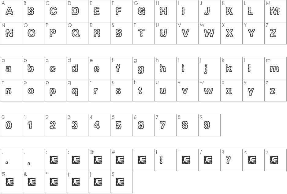 Jagged (BRK) font character map preview