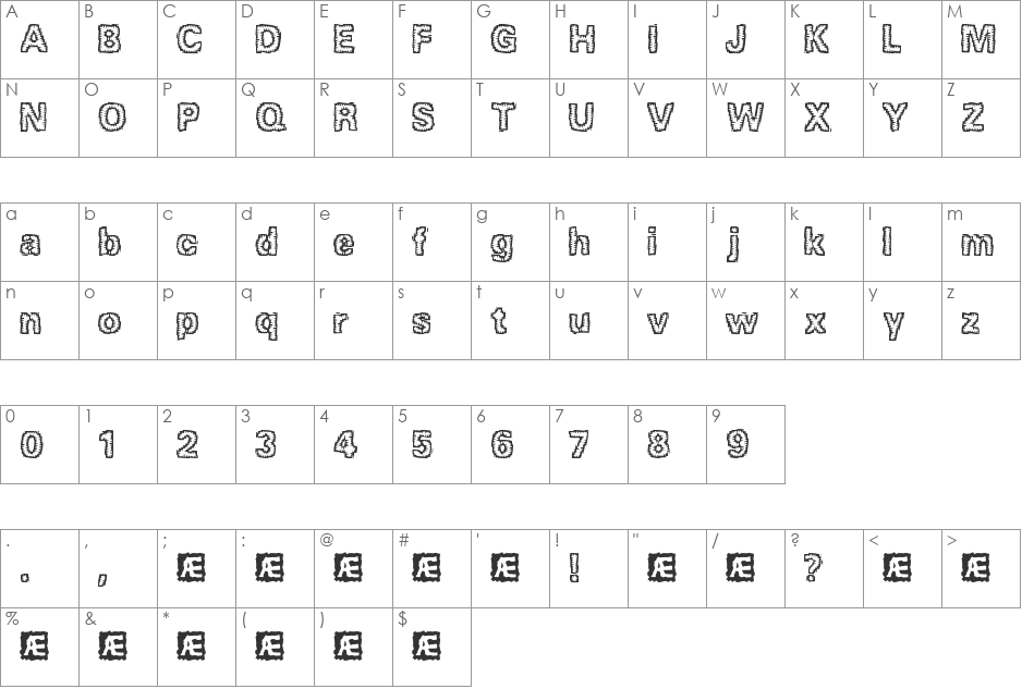 Jagged BRK font character map preview
