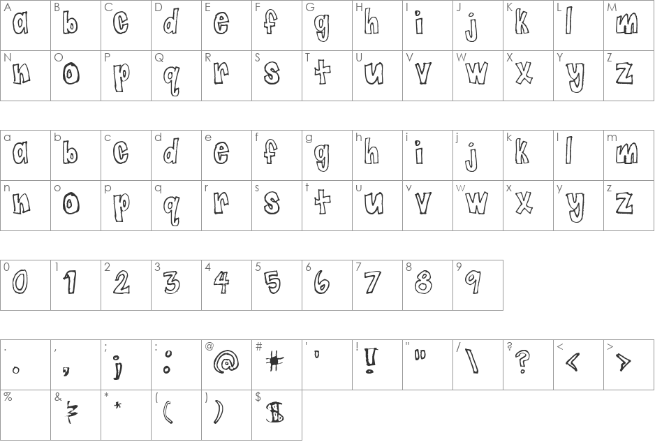 Jaggy Fries font character map preview