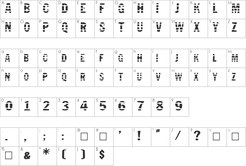 Jailbird font character map preview