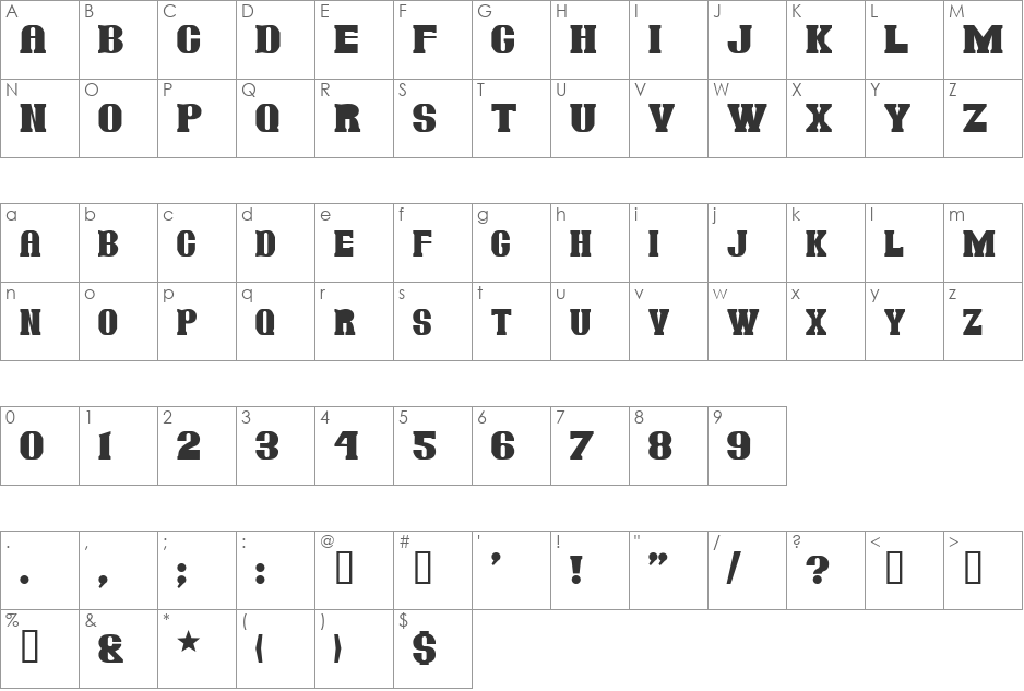 Jambon font character map preview
