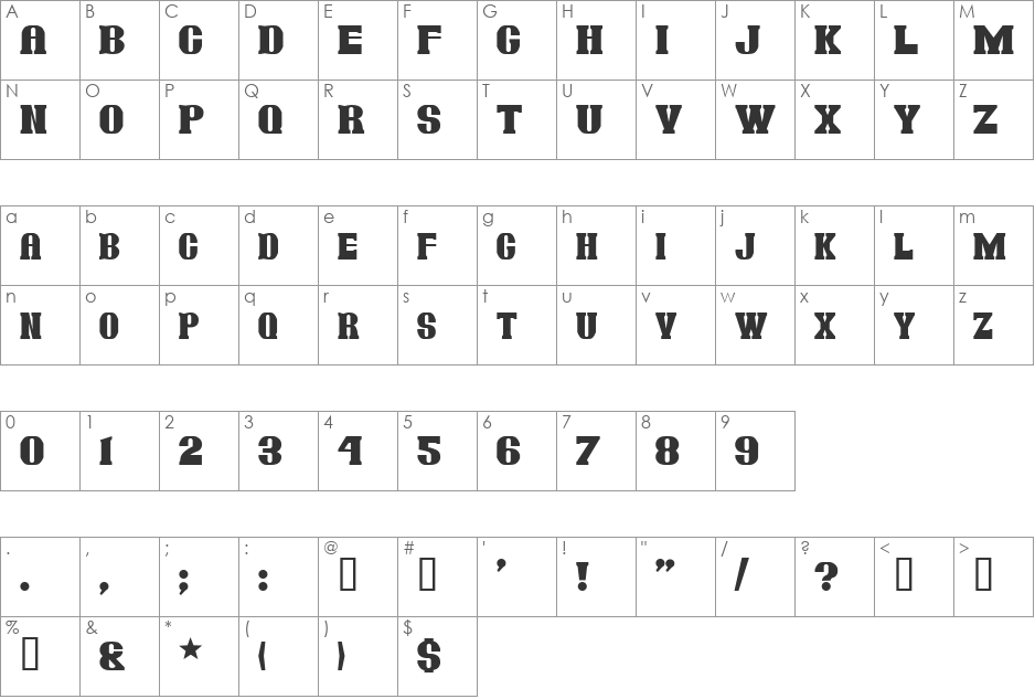 Jambon font character map preview