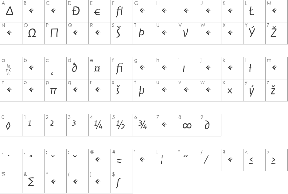 Jambono-LightExpert font character map preview