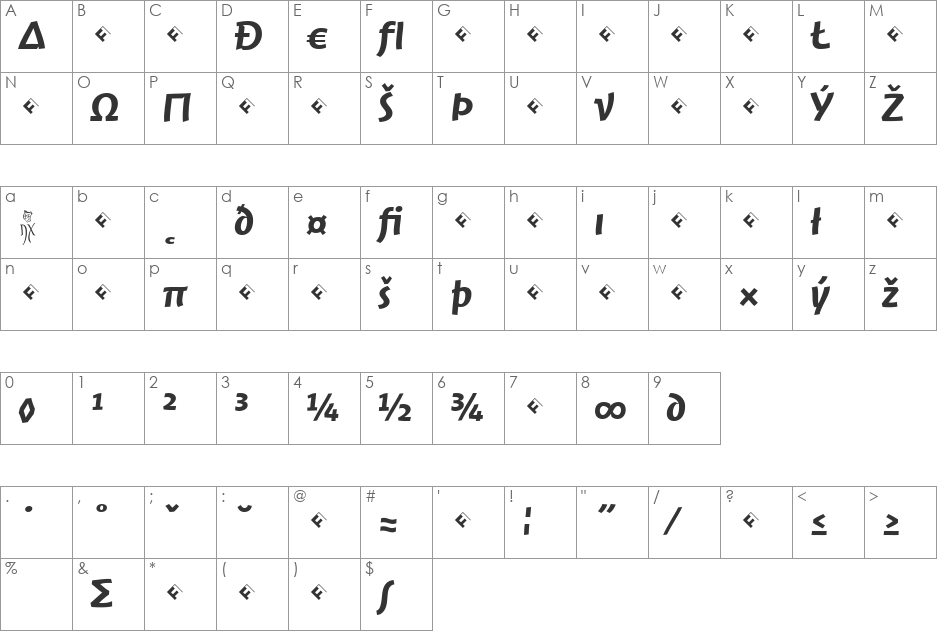 Jambono-MediumExpert font character map preview