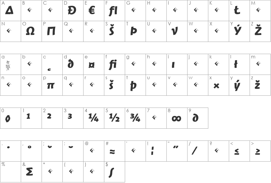JambonoTF-BoldExpert font character map preview
