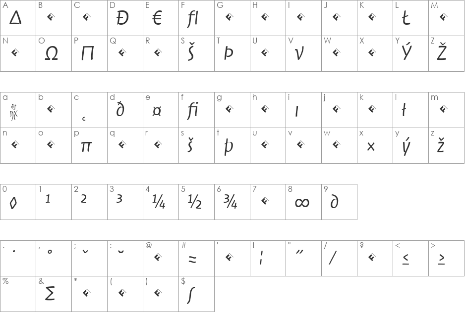 JambonoTF-LightExpert font character map preview