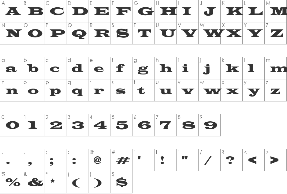 James-Wide font character map preview