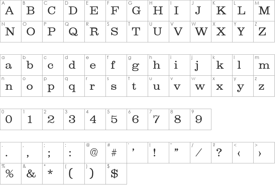 JamesBecker-Light font character map preview