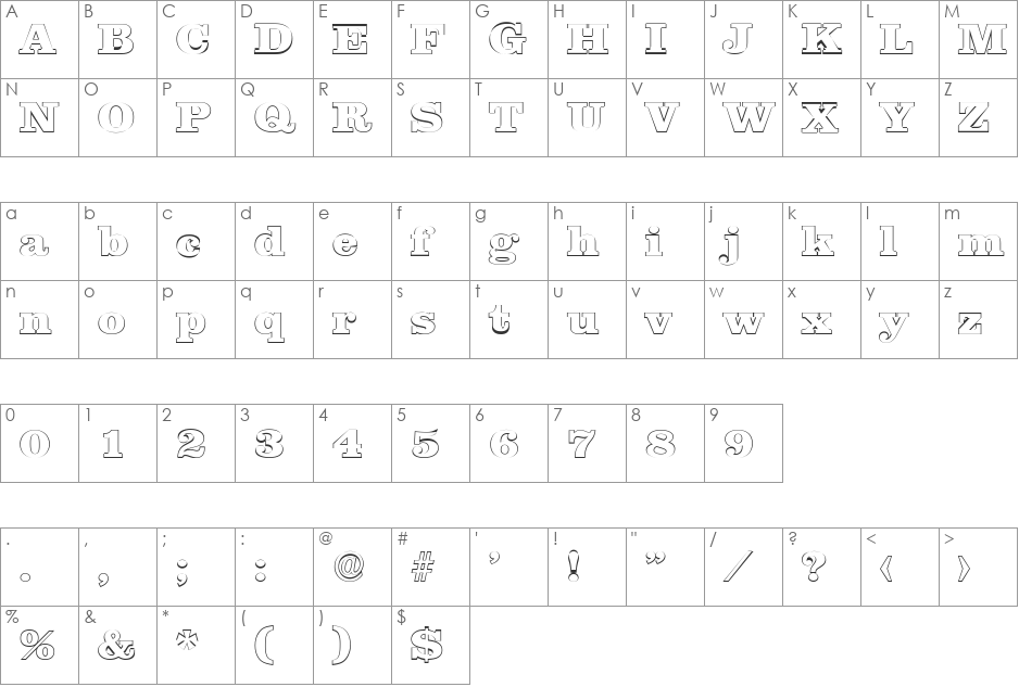 JamesBeckerOutline-Heavy font character map preview