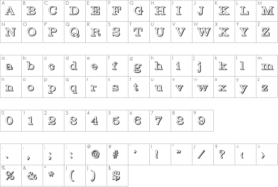 JamesBeckerShadow-Light font character map preview