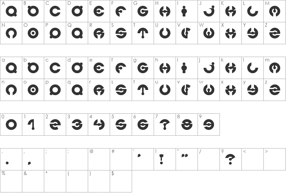 jamesglover font character map preview