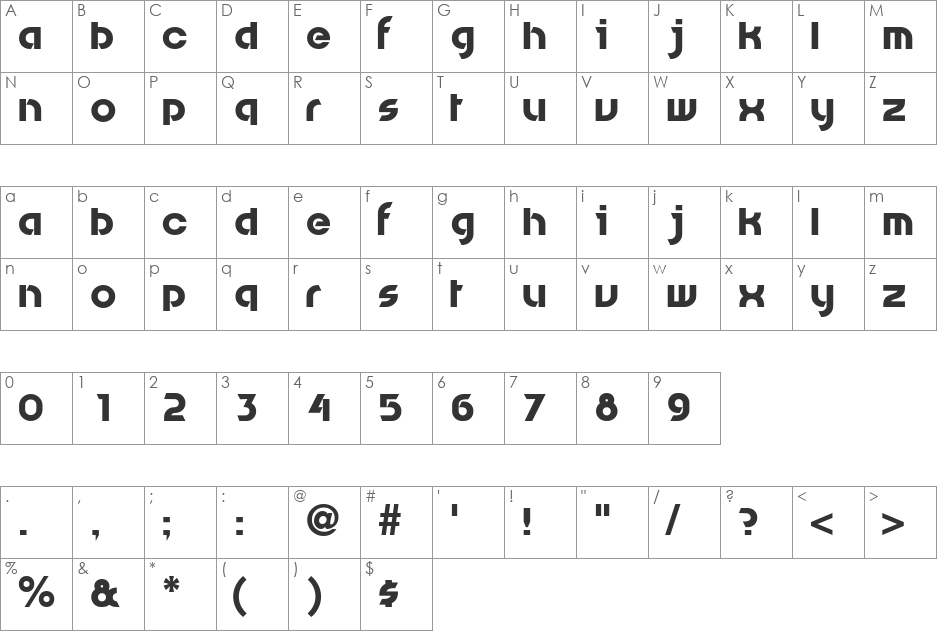 Jammed Toaster font character map preview