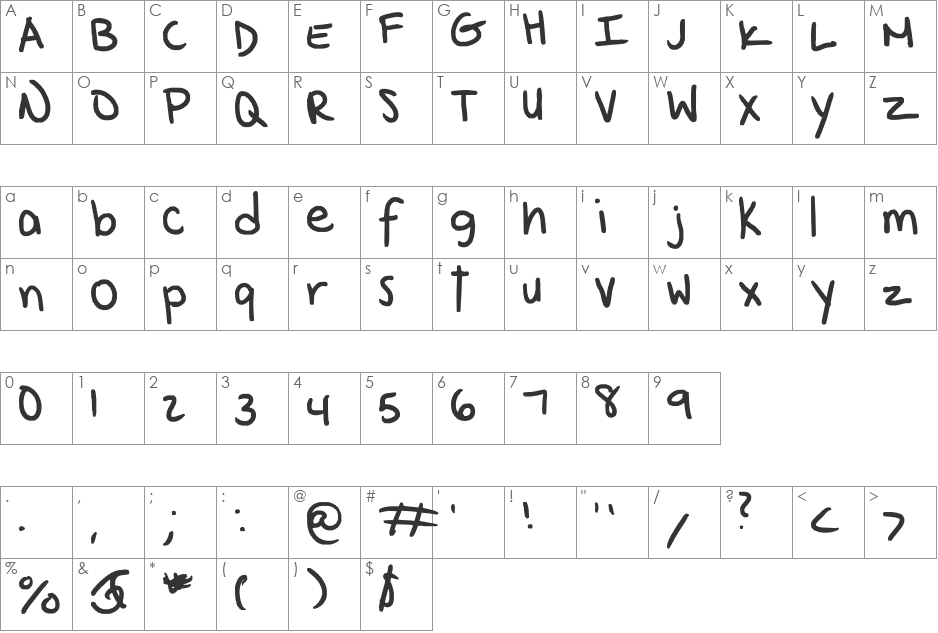 Janae's First Font font character map preview