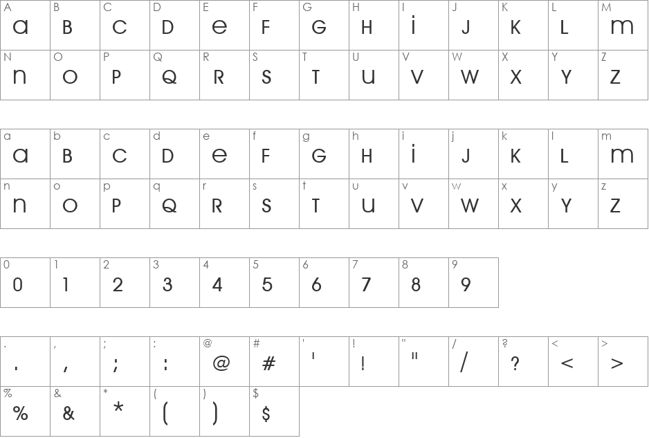 Arri font character map preview