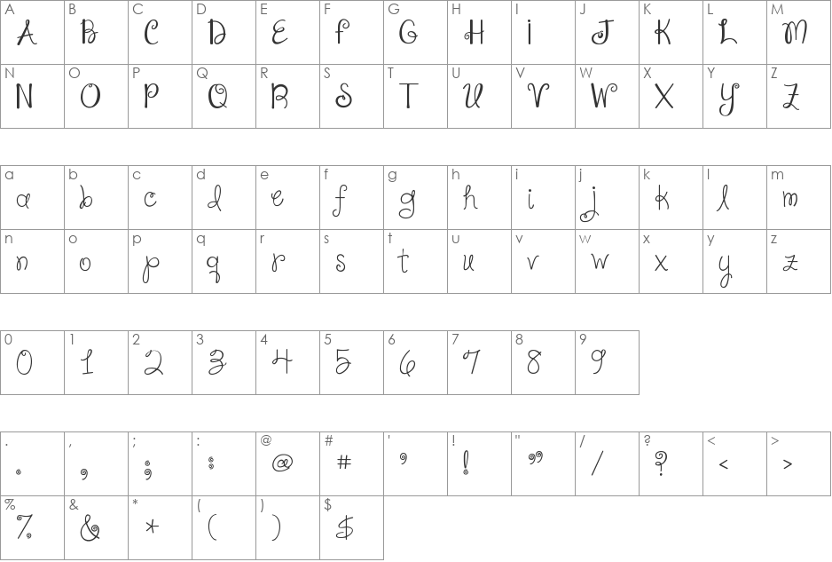 Janda Shine Your Light On Us font character map preview