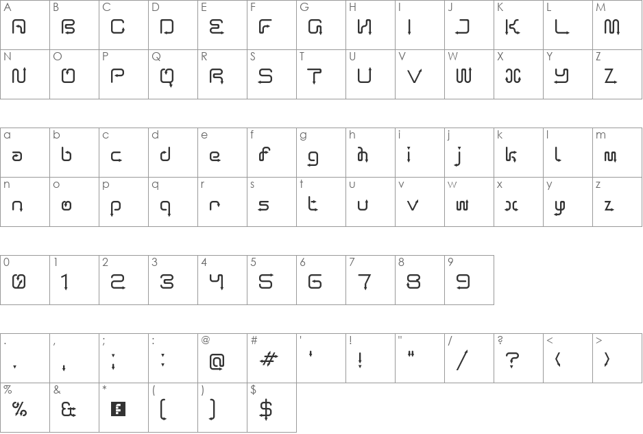 Arro font character map preview