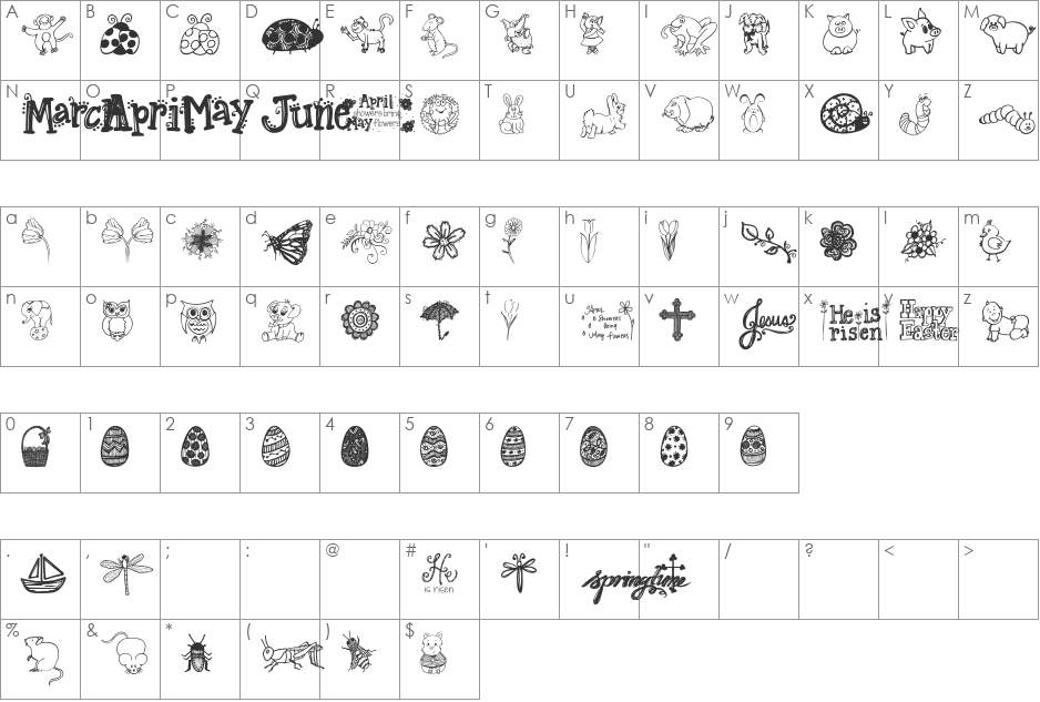 Janda Spring Doodles font character map preview