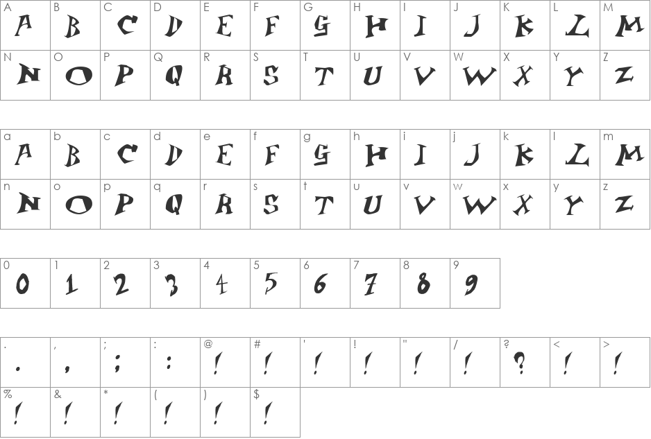 Jangly Bounce font character map preview