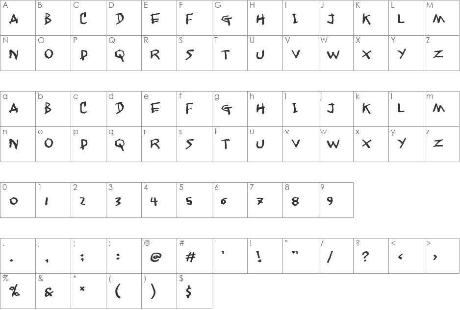 Jangly walk font character map preview