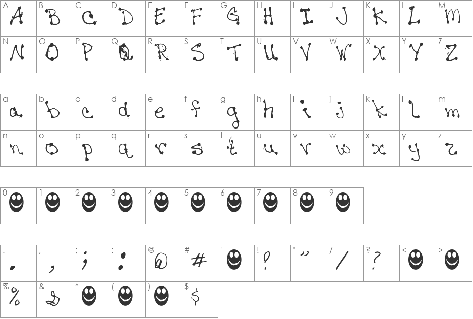 Janine's Writing font character map preview
