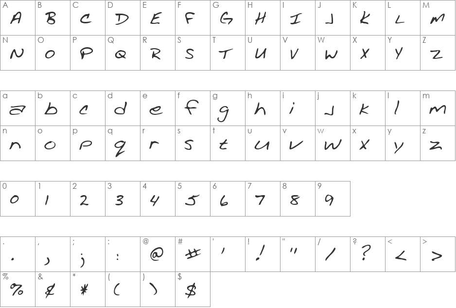 Jantz font character map preview