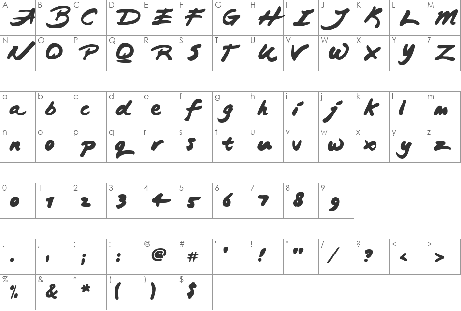 Japanese Brush font character map preview