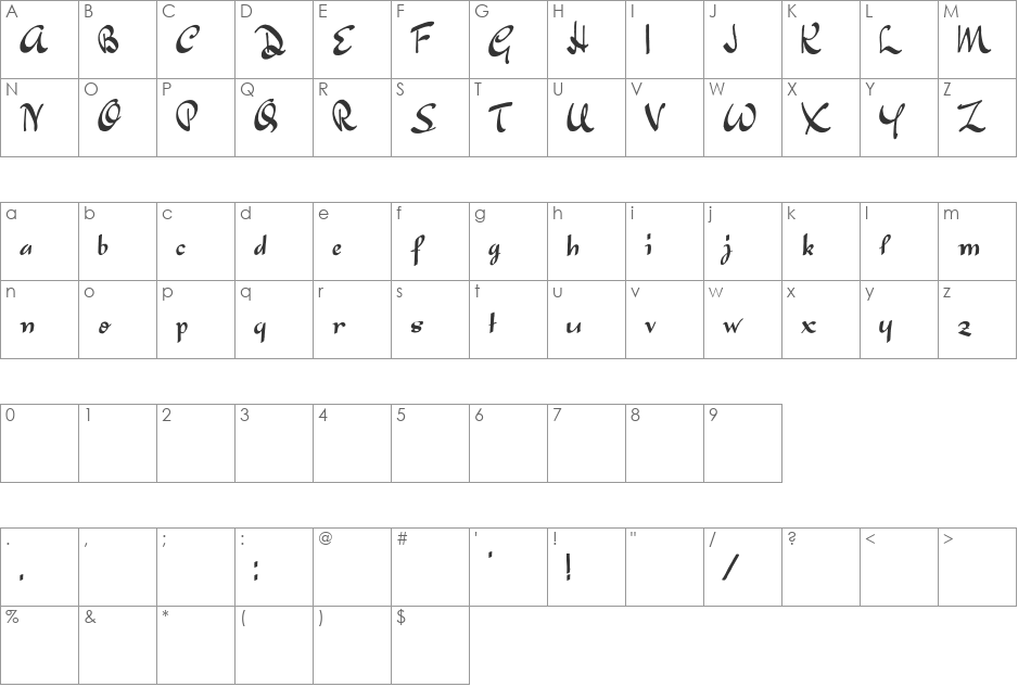 Japanese Tourist font character map preview