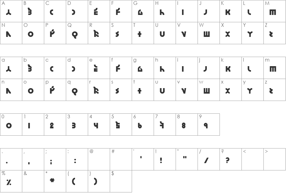 Japanica font character map preview