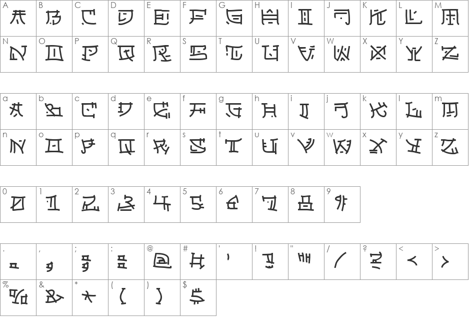 Japperneese font character map preview