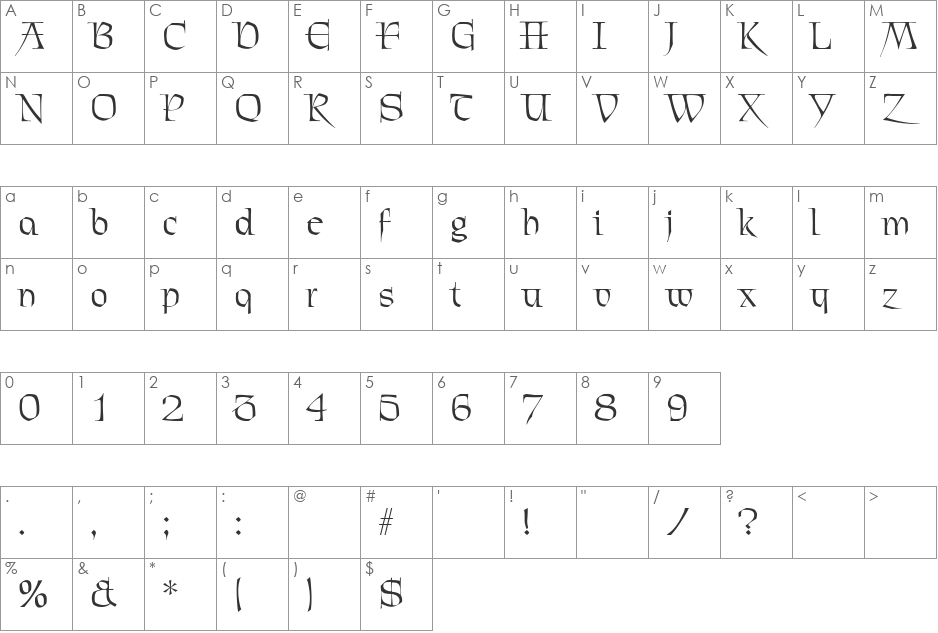 JaquelineBecker font character map preview