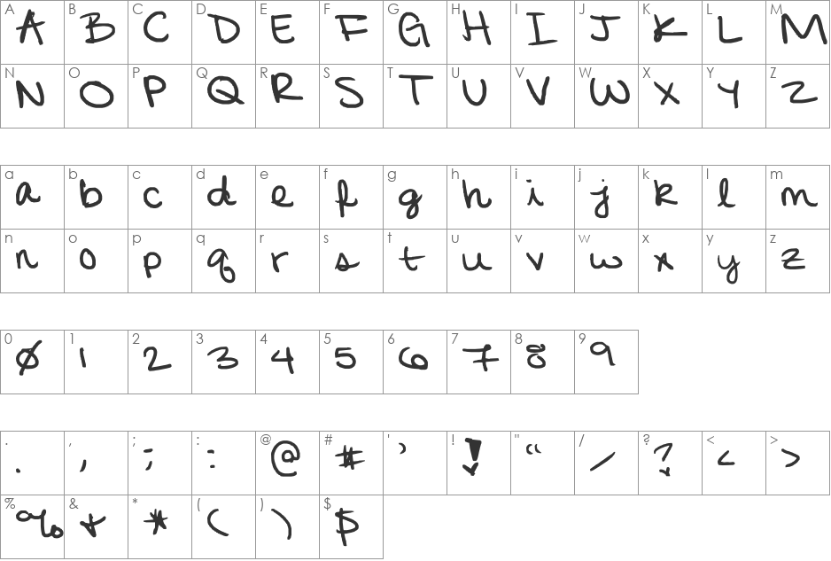 Jasmine Print font character map preview