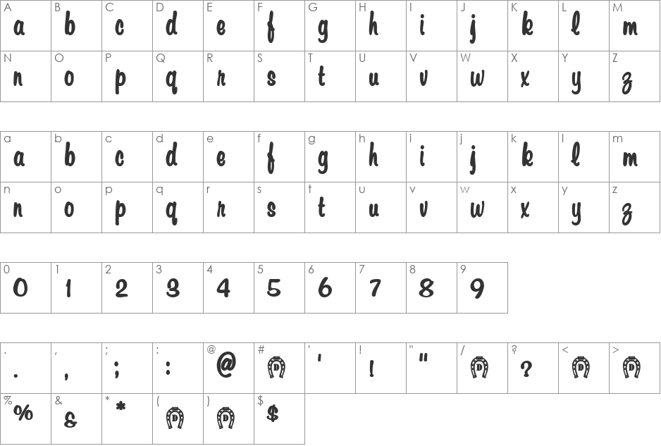 JasmineTea font character map preview