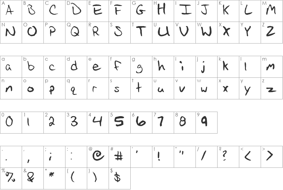 Jason's Handwriting font character map preview