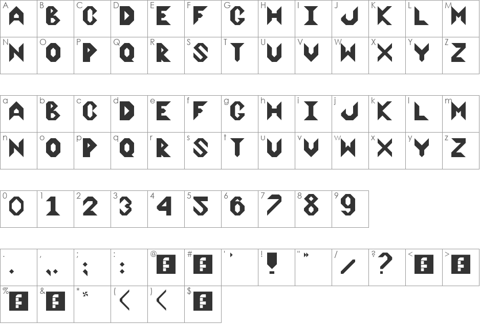 Arrowhead font character map preview
