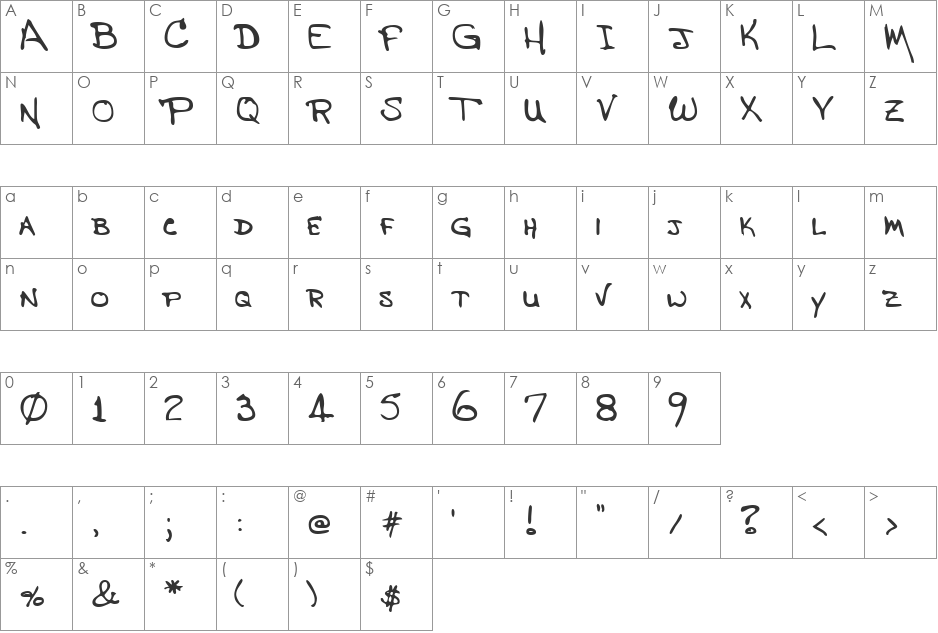 JasonsHand font character map preview