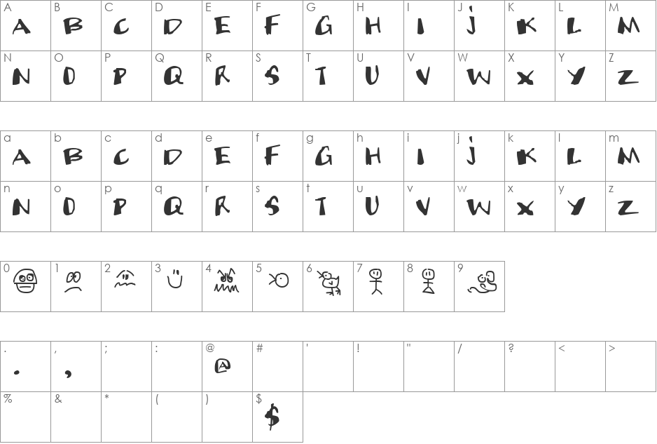 Jatty font character map preview