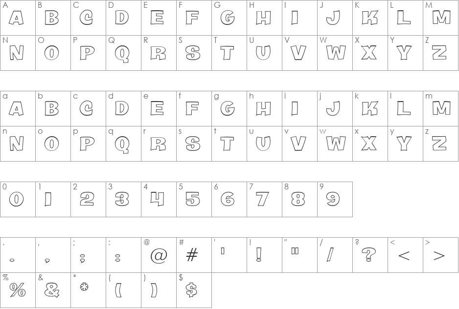 Java Kick BTN Ext Out font character map preview