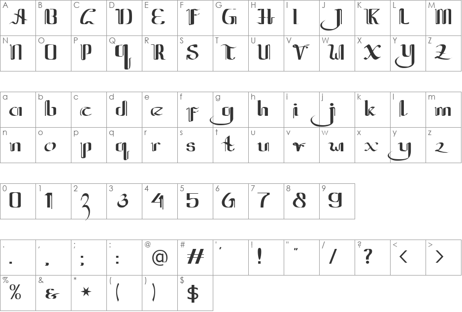 Jawa Palsu font character map preview