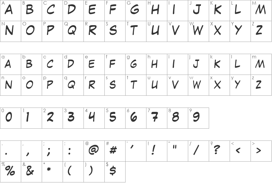 Jaws Comic Pro JY font character map preview