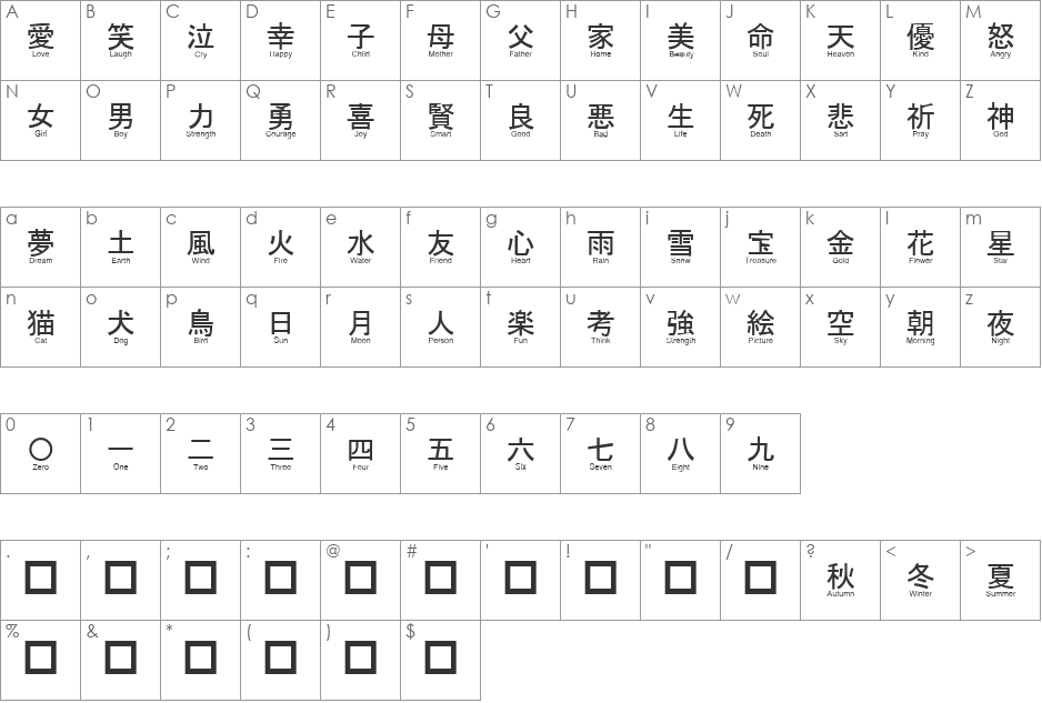 JayCons font character map preview