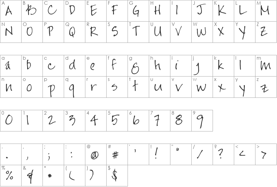 Jayne Print YOFF font character map preview