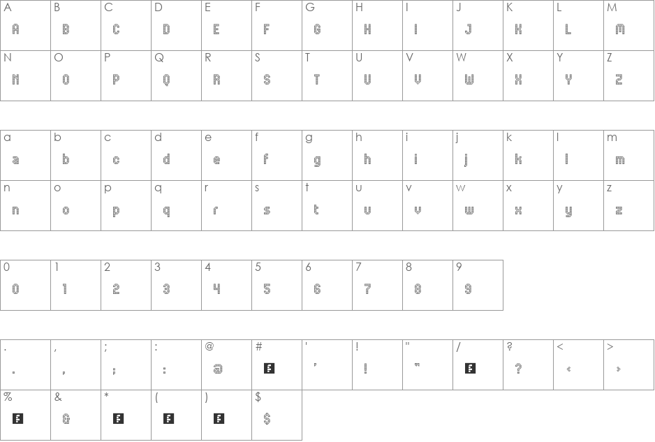 JD Digital font character map preview