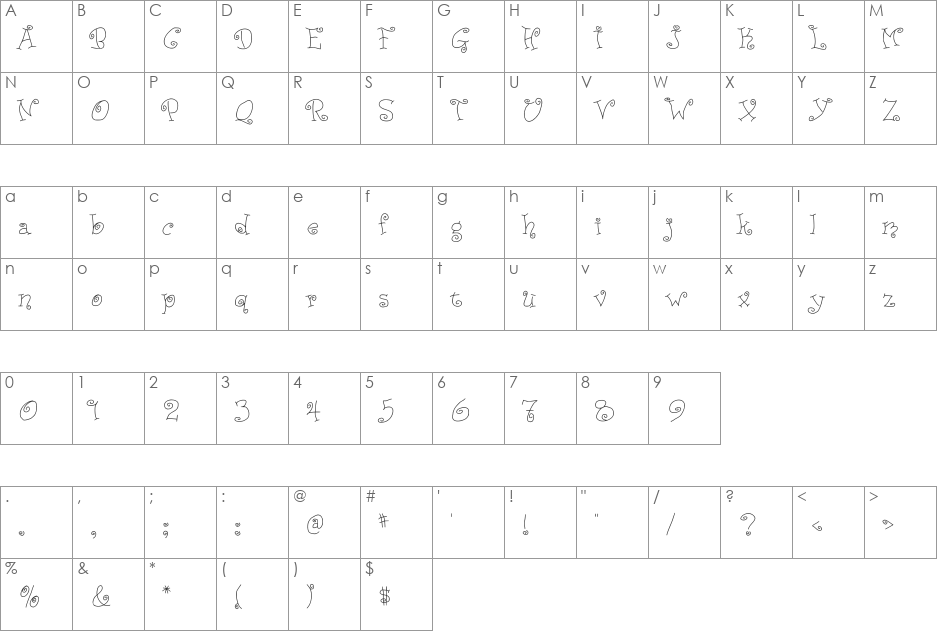 JD Ducky font character map preview