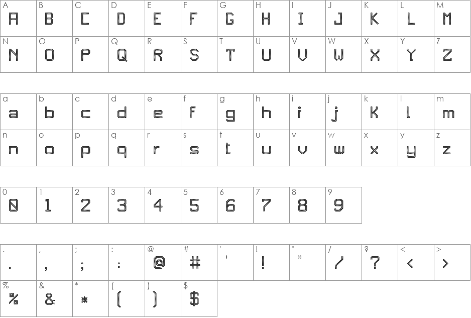 JD RevLED font character map preview